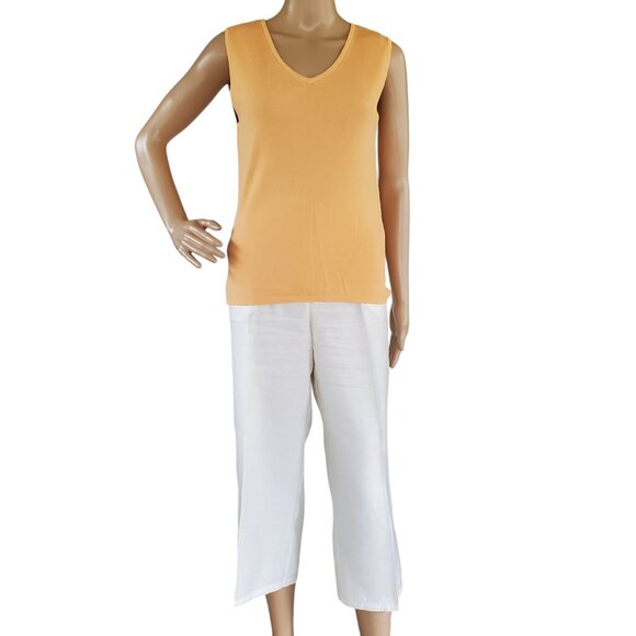 Banana Bay 3 Piece Women's M Tropical Resort Wear Set Apricot Tank Blouse Capris - Picture 3 of 15
